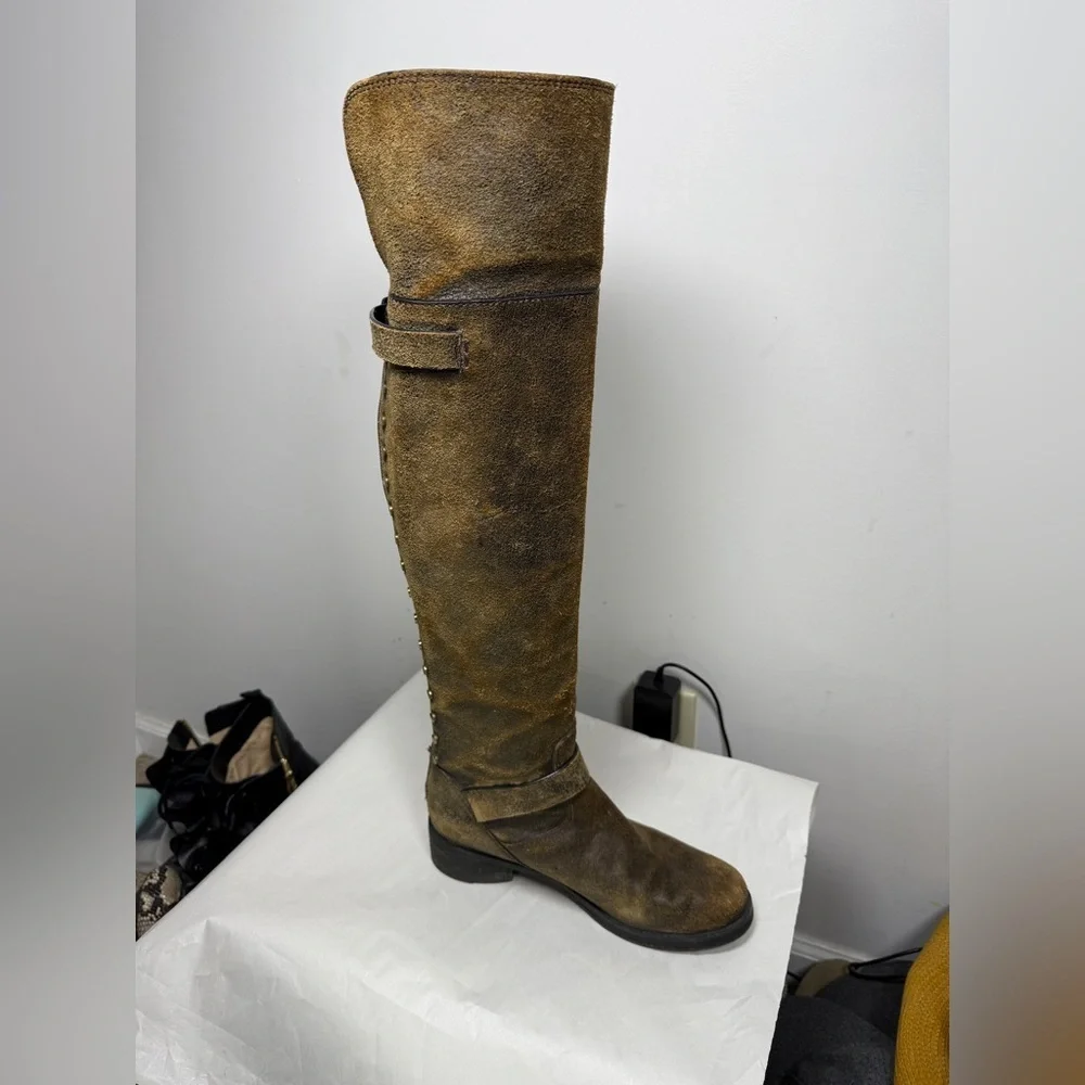Tory Burch Tarulli Over-the-knee Boots Distressed Leather Sz 8.5